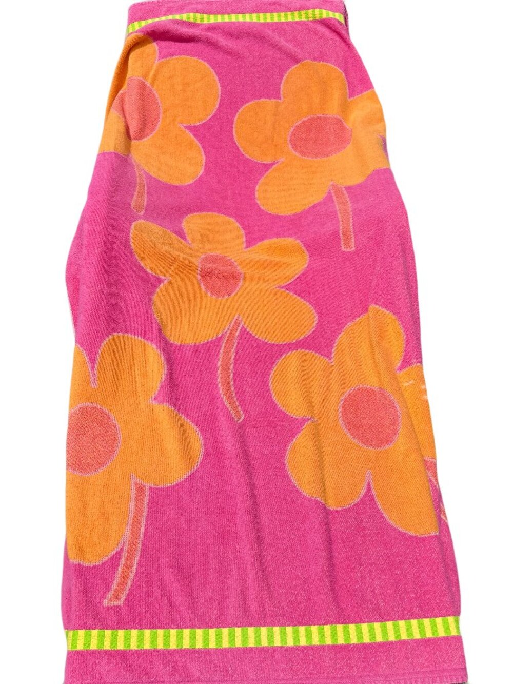 Vtg Floral Cotton Beach Towel Pink Yellow 36x64 Sun Country USA Made